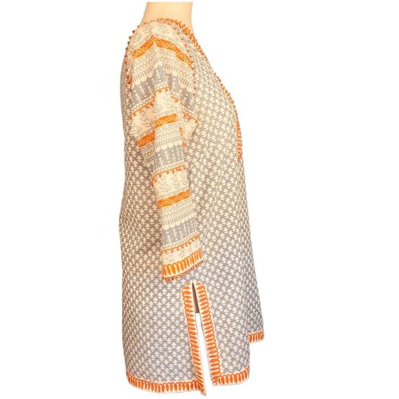 Gretchen Scott Beaded Cotton Batik Tunic Top Blouse Blue Orange Medium - Picture 5 of 8